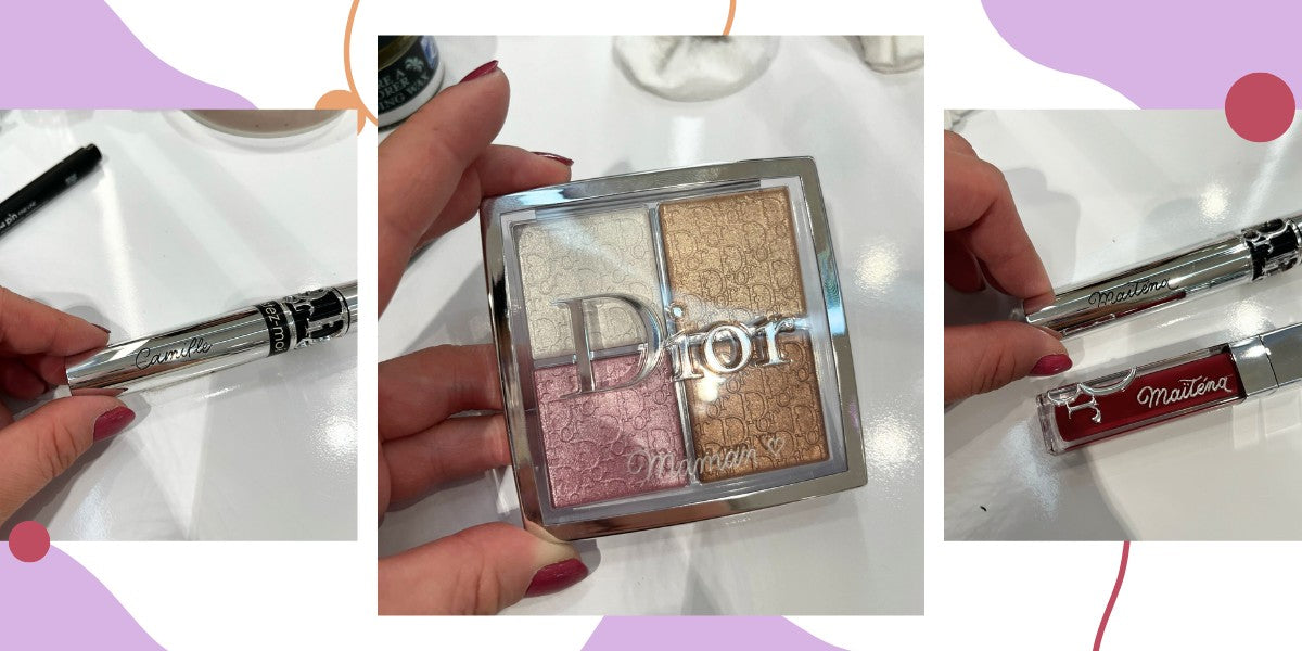 Prénoms gravés à la main sur des rouges à lèvres et des mascaras, au-delà du flacon de parfum