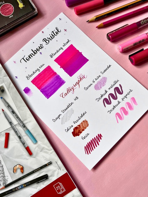Aperçu des test avec d'autres feutres et crayons sur le papier Bristol